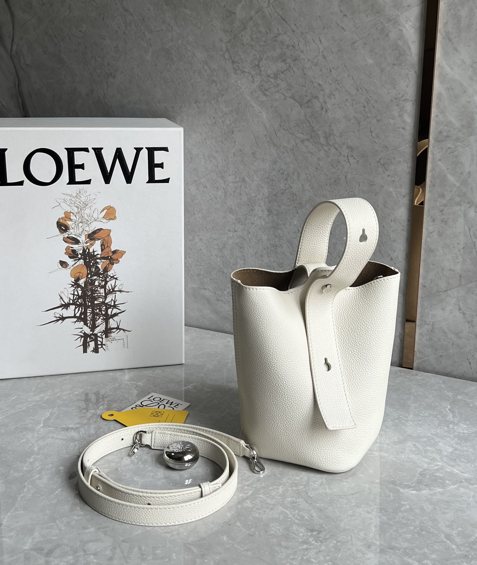 Loewe Mini Pebble Bucket Bag in Soft Grained Calfskin White